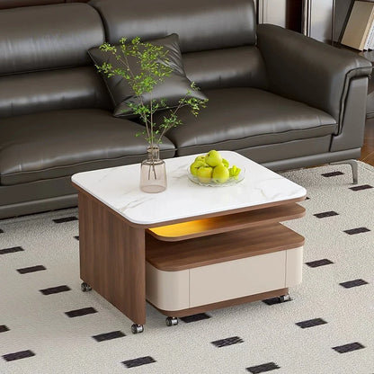 Living Room Furniture Medieval Rock Slab Coffee Table Household Living Room Small Apartment Rotating Movable Tea Table New Model