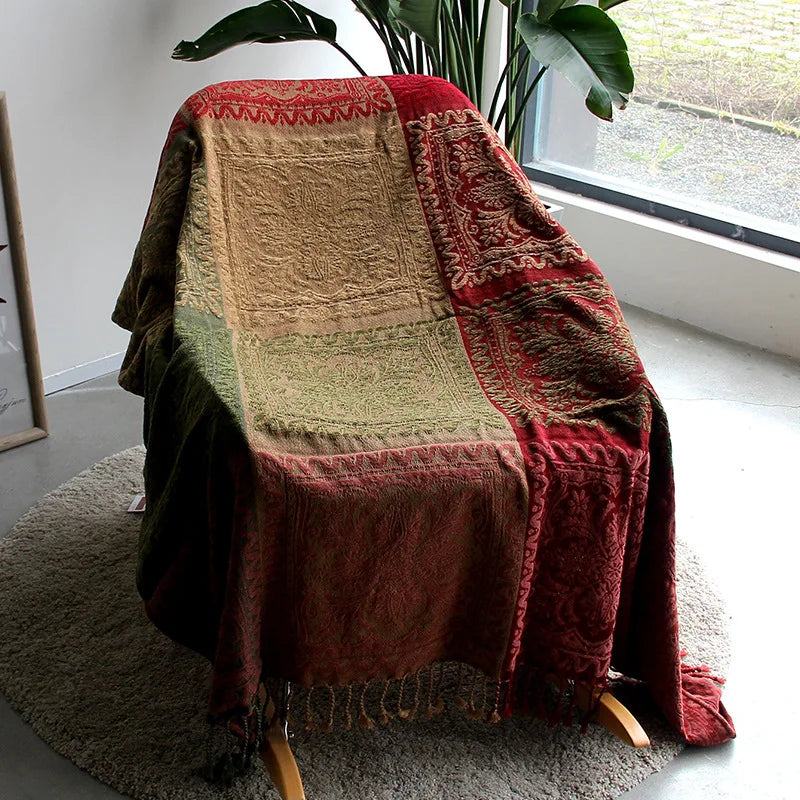 Thread Blanket with Tassel Solid Retro Nordic for Bed Sofa Air Conditioning Blanket Travel Breathable Chic Knit Throw Blanket