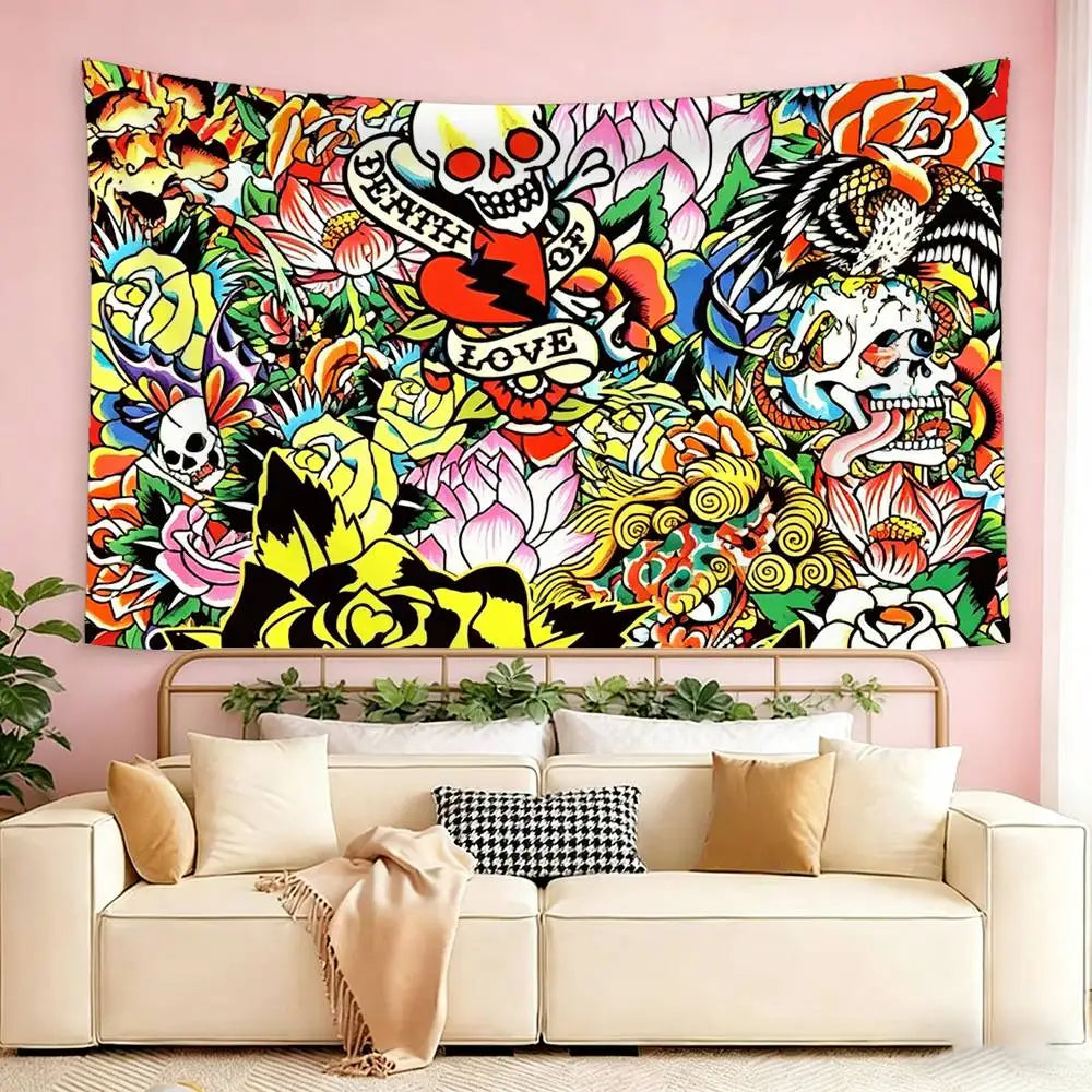 pink ed hardy wallpaper  Flags Wall Hanging Tapestry Outdoor Garage Room Decorative flag Background Blanket