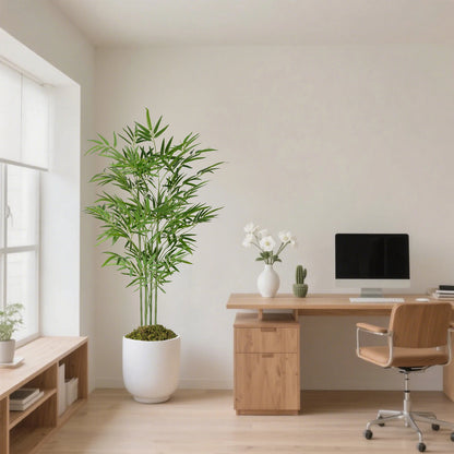 4/5/6ft Artificial Bamboo Tree Tall Fake Bamboo Plant in Black Pot Faux Trees with Realistic Trunks and Lifelike Leaves for Indoor Outdoor Home Office Décor