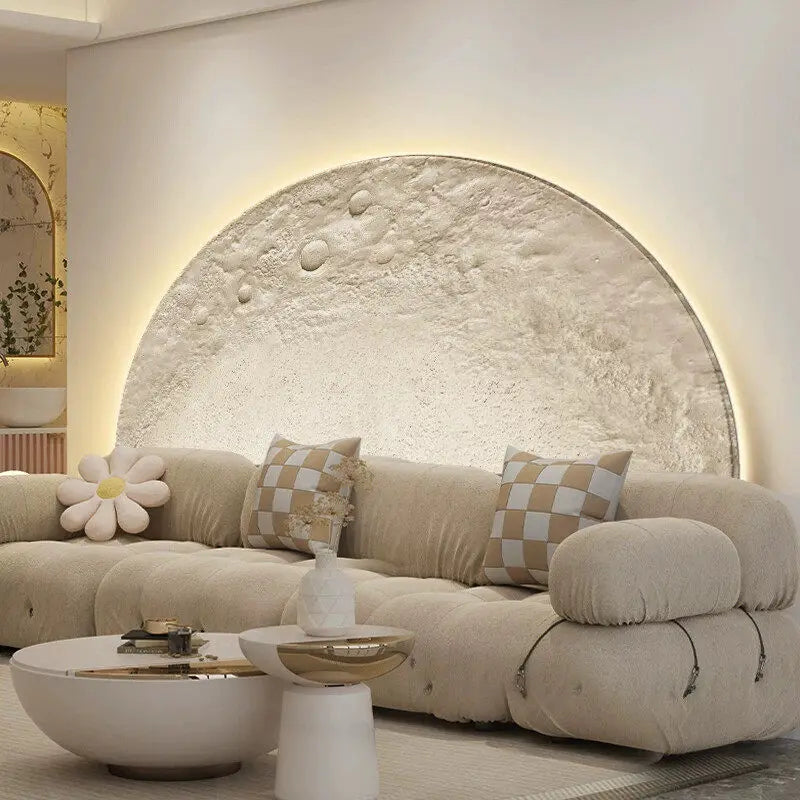Moon living room decoration painting, LED wall lamp painting, background wall, high-end feeling, sandstone hanging painting