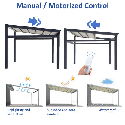 Motorized Pergola Retractable Awning PVC Foldable Canopy Electric Roof Waterproof UV Sunshade Outdoor Patio Deck Gazebo Tent