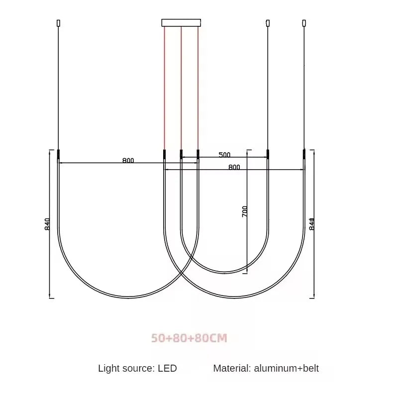 Living Room Study Modern New Lines U Shaped Designer Restaurant Exhibition Hall Chandelier LED Industrial Wind Belt Creativity
