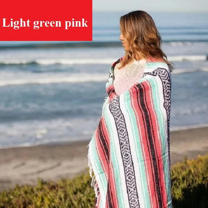 Mexico Blanket Rug Mat Geometry Woven Tassels Shawl Beach Picnic Mat Yoga Cotton Living Room Kitchen Camping, Picnic, Outdoor