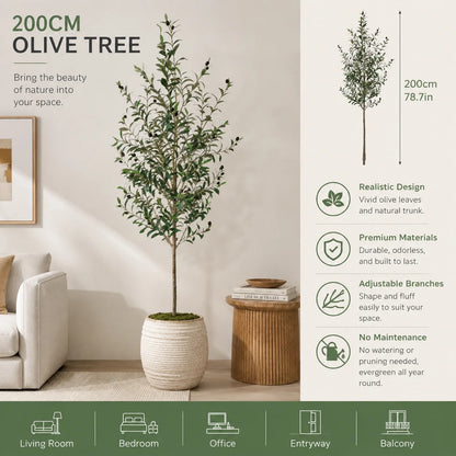 4ft/5ft/6ft Artificial Olive Plant Tree Plant Branch Greenery Fake Plant Indoor Outdoor for Home Garden Living Room Decoration