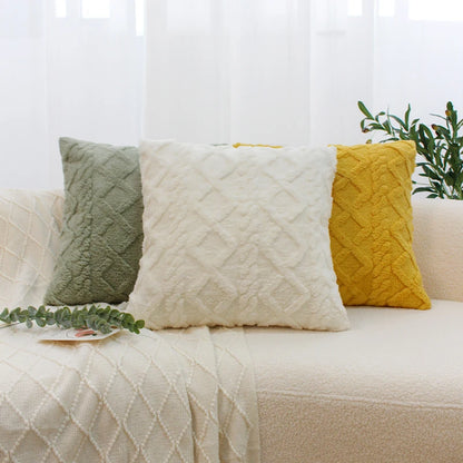 CANIRICA Throw Pillow Cover Cushion for Indoor Sofa Geometric Patterns Plush Faux Wool Pillow Covers Home Decorative 50x50cm