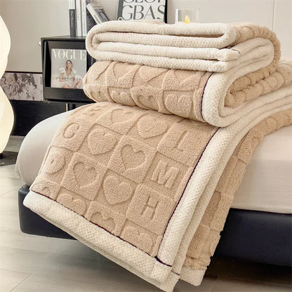 Winter Thick Lamb Fleece Blanket Solid Color Hibiscus Nap Blanket Coral Fleece Heart Shap Sofa Mat  A Grade Cotton Bed Sheets