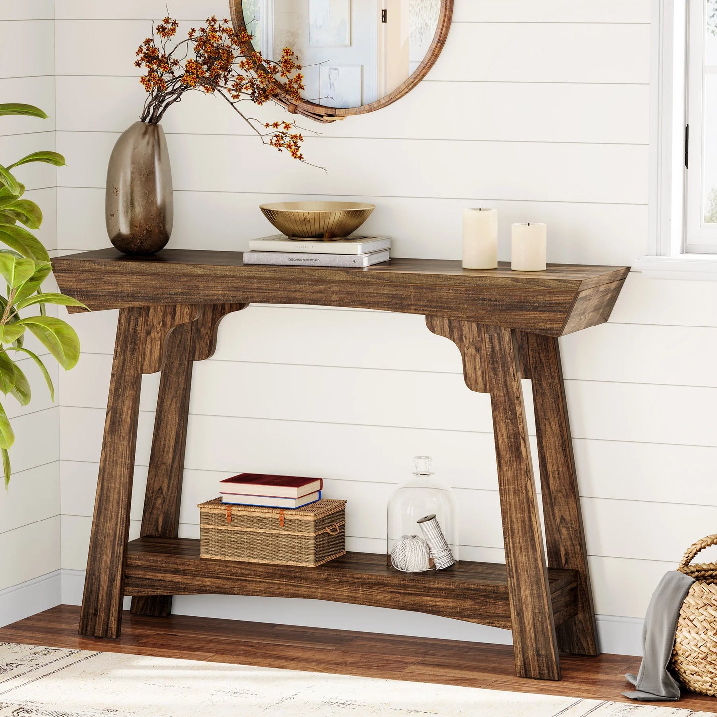 Tribesigns 41.3" Wood Console Table, 2-Tier Entryway Table with Storage Shelf, Farmhouse Narrow Sofa Table Behind Couch