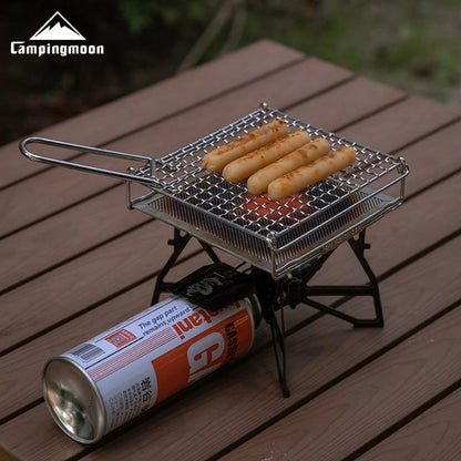 CAMPINGMOON Outdoor Camping 304 Stainless Steel Folding Toast Grill Net Uniform Baking Card style Gas Stove Grill Net