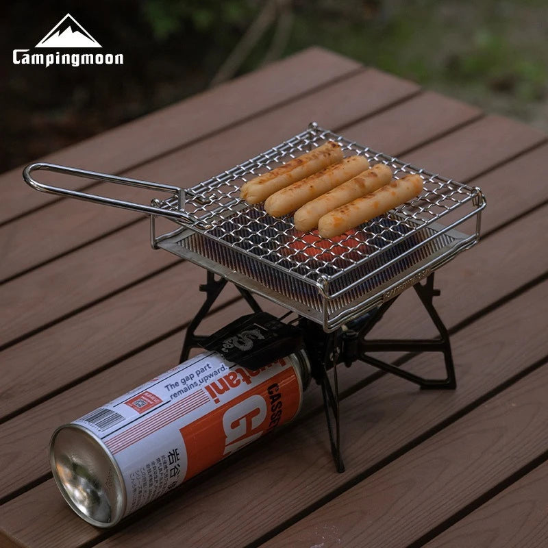 CAMPINGMOON Outdoor Camping 304 Stainless Steel Folding Toast Grill Net Uniform Baking Card style Gas Stove Grill Net