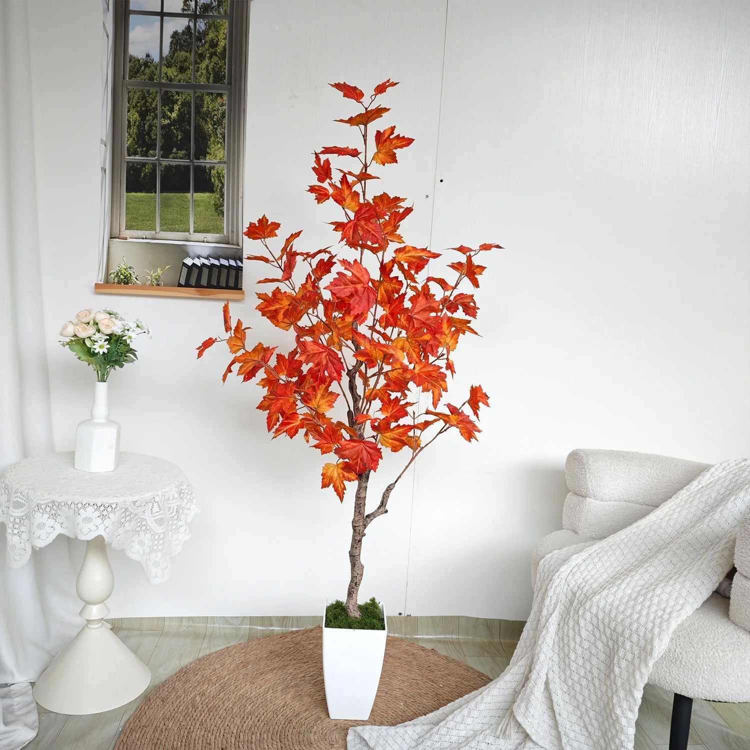 Artificial Maple Leaf Tree 145CM Large Indoor and Outdoor Decorative Potted Plant for Home Living Room and Garden Decoration