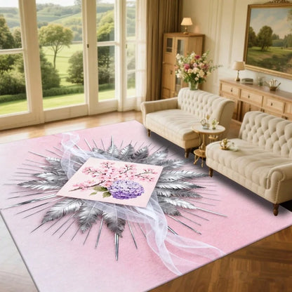 Rustic Forest Bear Family Silhouette Area Rug Cabin Farmhouse Non Slip Floor Mat