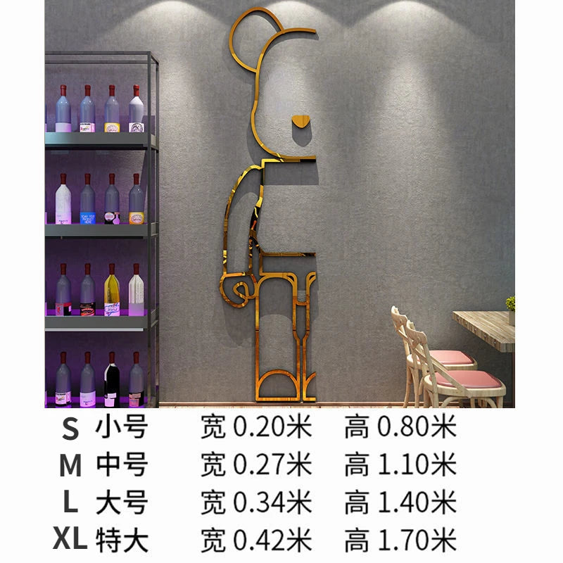Bear Wall Stickers Mirror Acrylic Wall Sticker DIY PVC Wallpaper Self-adhesive Restaurant Bedroom Wall Decor