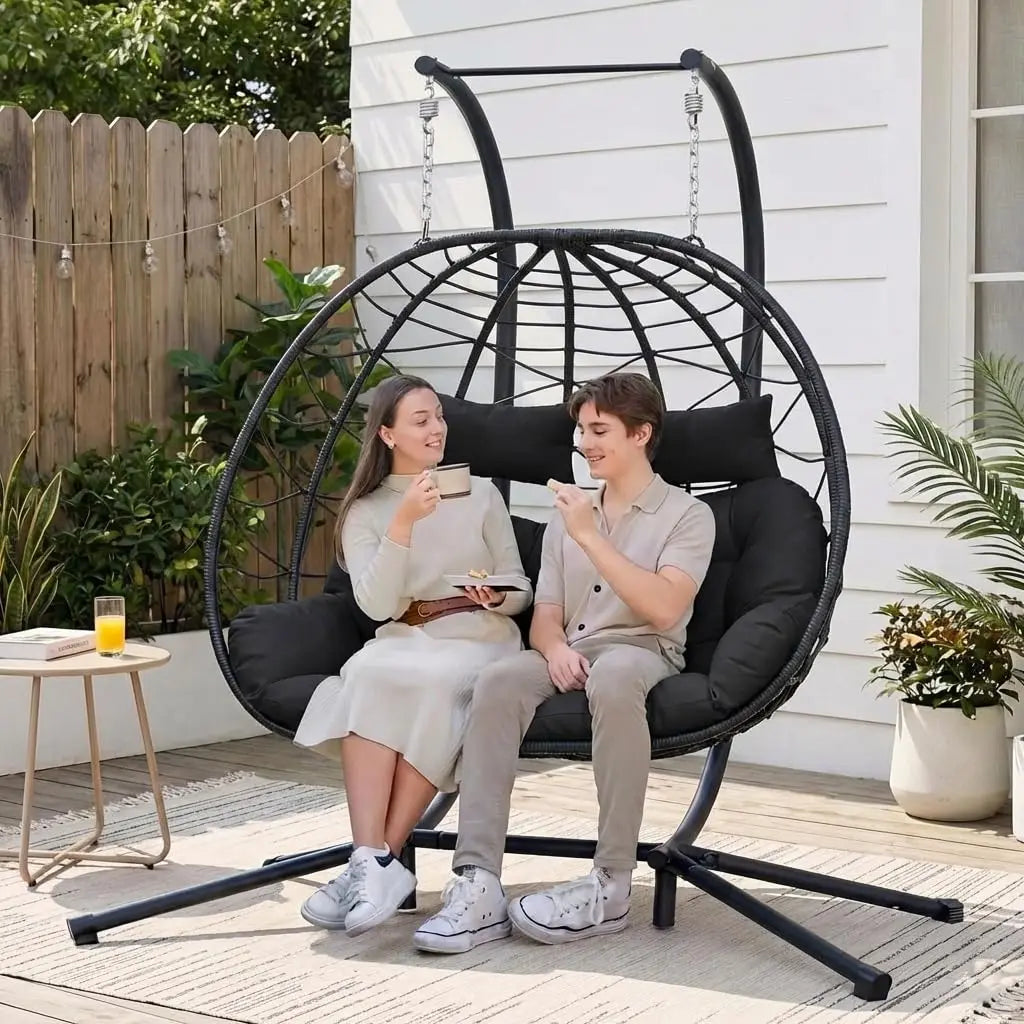 2-Person Wicker Hanging Egg Chair with Stand- 700 lb Capacity, Indoor/Outdoor Double Egg Swing Hammock Chair , Customized