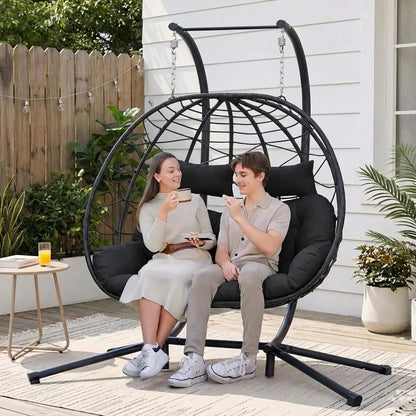 2-Person Wicker Hanging Egg Chair with Stand- 700 lb Capacity, Indoor/Outdoor Double Egg Swing Hammock Chair , Customized