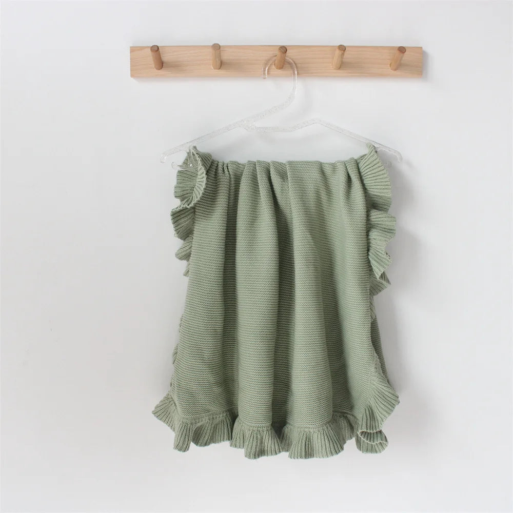 Ruffle Knitted Blanket For Kids Soft Cotton Throw Blanket Cuddle Stroller Swaddling Crib Blanket For Newborn