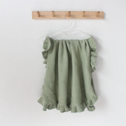 Ruffle Knitted Blanket For Kids Soft Cotton Throw Blanket Cuddle Stroller Swaddling Crib Blanket For Newborn