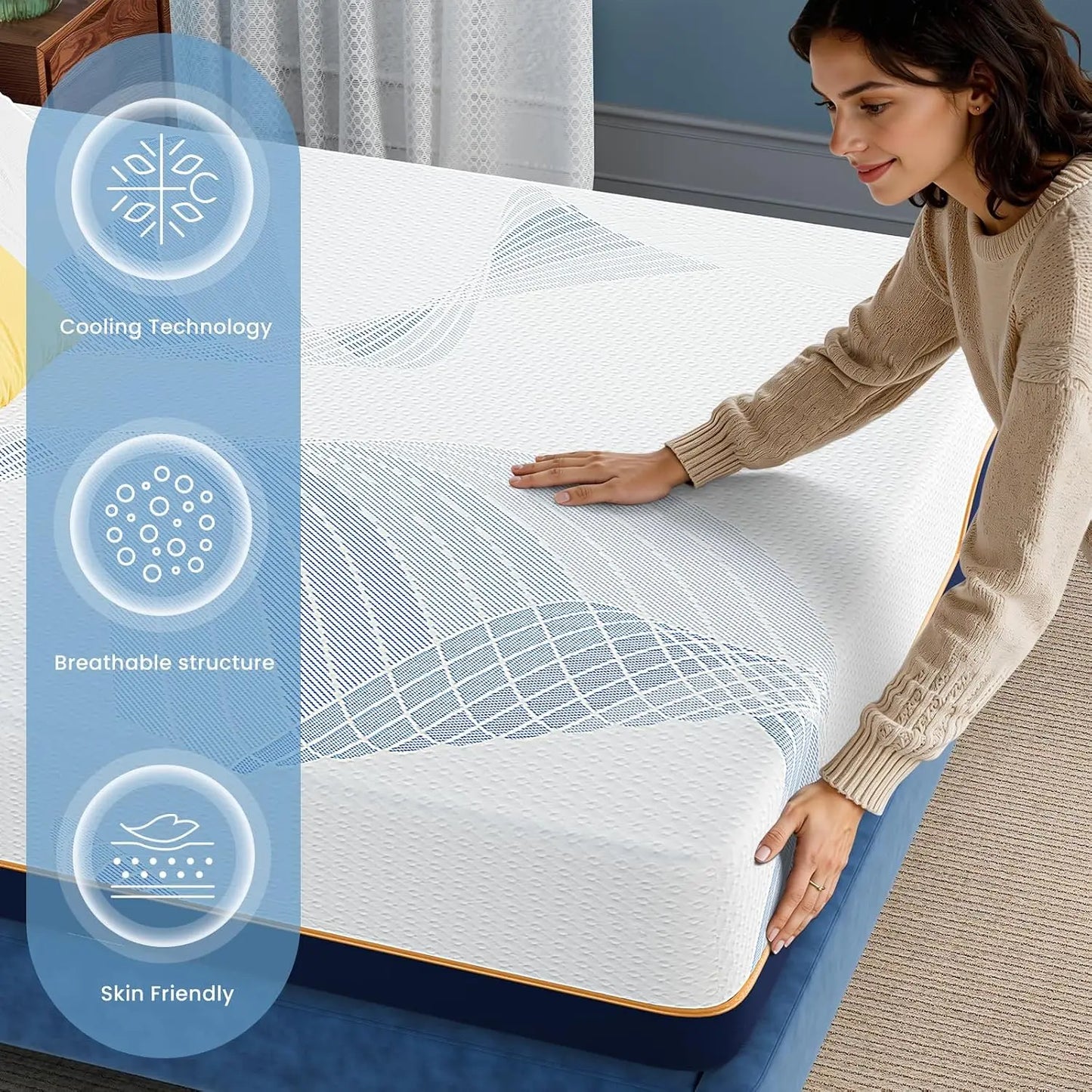 Queen Size Mattress 12 Inch Cooling Gel Memory Foam Mattress for Pressure & Pain Relief Fiberglass Free Firm for Soft, Custom