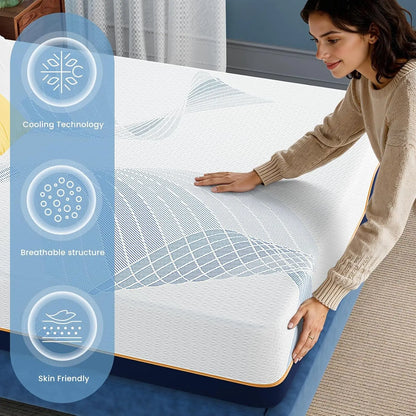Queen Size Mattress 12 Inch Cooling Gel Memory Foam Mattress for Pressure & Pain Relief Fiberglass Free Firm for Soft, Custom