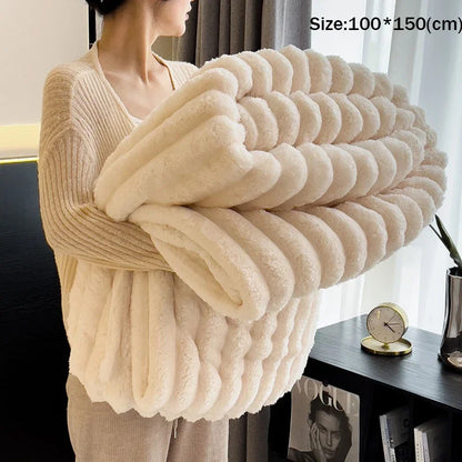 Soft and Warm Faux Rabbit Fur Throw Blanket for Cozy Evenings