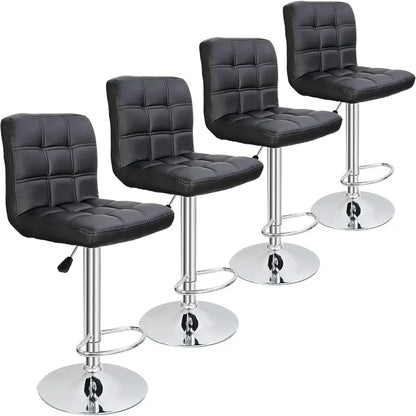 Set of 4 Adjustable Swivel Barstools, Modern PU Leather Kitchen Counter Bar Stools, Square Back Bar Stool Customized