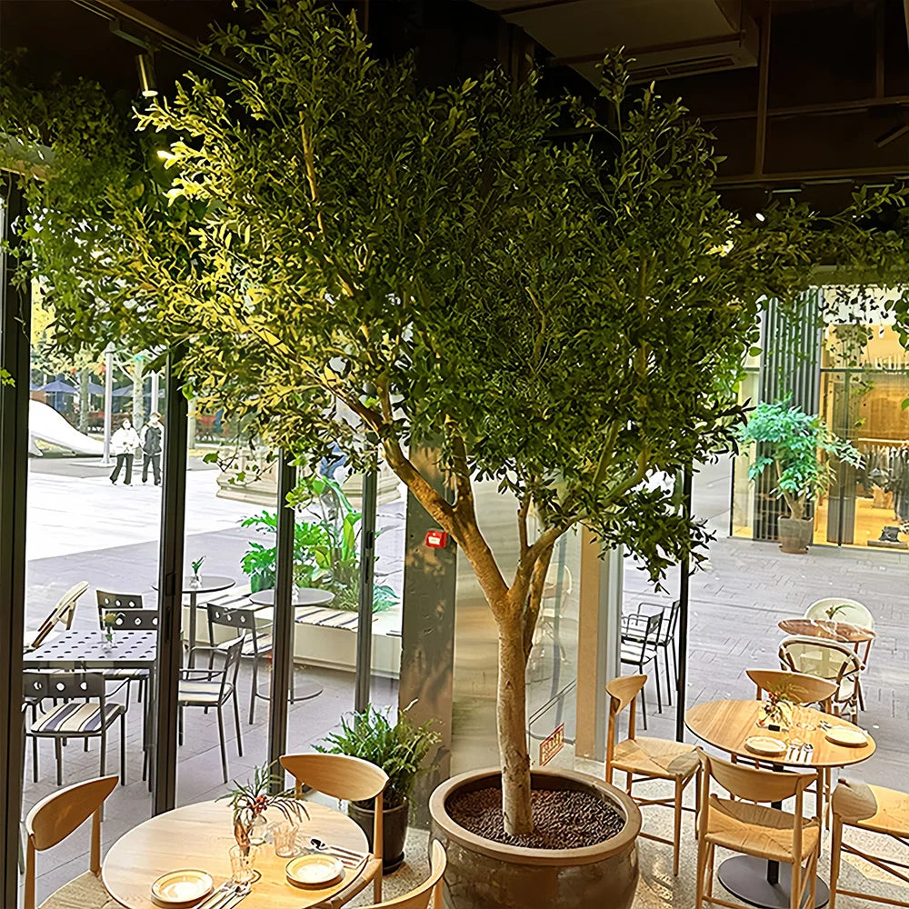 Large Floor-Standing Fiberglass Artificial Olive Tree Bionic Green Plant for Window Landscaping Indoor Outdoor Decor