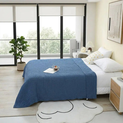 100% Cotton Muslin Blanket 6 Layers Gauze Skin-friendly Breathable Cotton Throw Blue Gauze Blanket for Adults Kids 130*150cm
