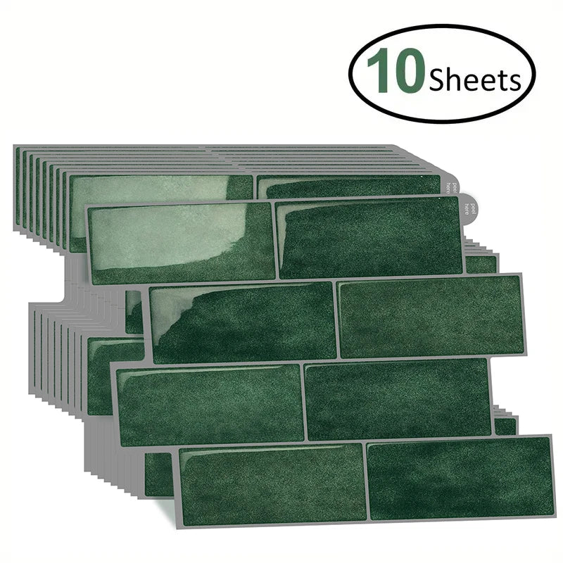 10 Sheets Peel and Stick Wallpaper Waterproof Subway 3D Wall Tile Sticker Easy to Install Big Size Wall Sticker for Home Decor