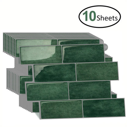10 Sheets Peel and Stick Wallpaper Waterproof Subway 3D Wall Tile Sticker Easy to Install Big Size Wall Sticker for Home Decor