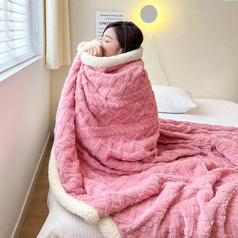 Soft Lamb Fleece Blanket Winter Thick Warm Throw Blanket Solid Color Flannel Blanket for Sofa Bed Office Nap