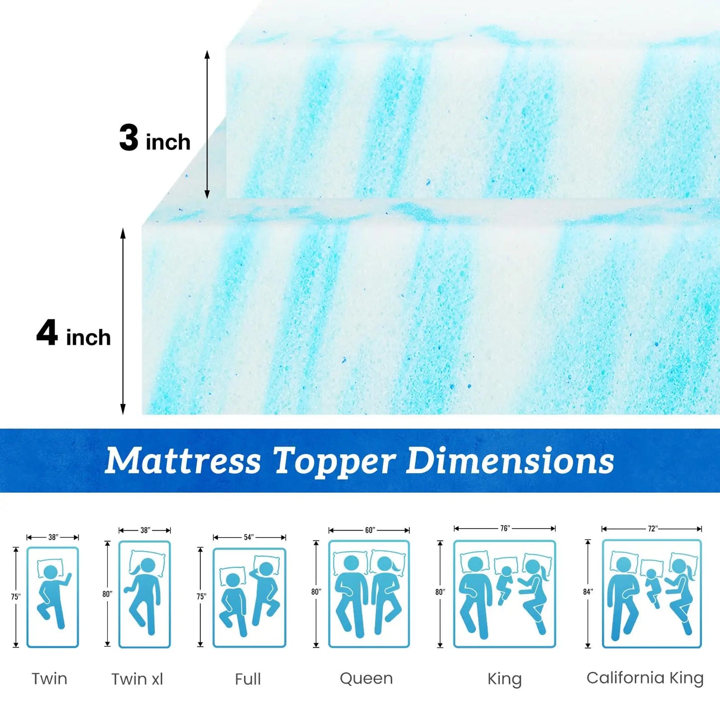 JHK 4 Inch Gel Memory Foam Mattress Topper Full Size Cooling Mattress Soft and Breathable Bed Topper School Bedroom Furniture