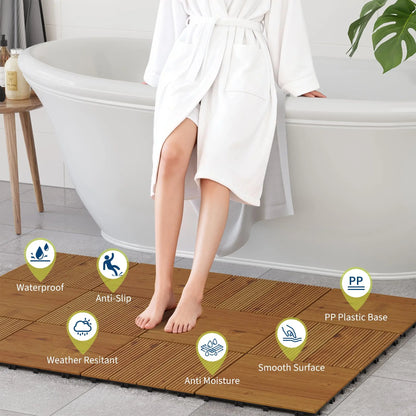 Wood Deck Tiles 12"X12" Interlocking, Snap Together Patio Flooring Covers 32 Sq ft, Non-Slip Water Resistant Balcony Pool Deck