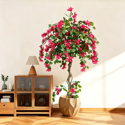 3/4/5FT Artificial Bougainvillea Tree with Silk Flowers and Green Foliage Faux Outdoor Indoor Flowering Plant for Home Office Living Room Bedroom Garden Pool Decor