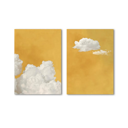 Yellow Background White Cloud Wall Art Poster Abstract Sky Art Canvas Prints Are Used for Modern Living Room Bedroom Home Decor