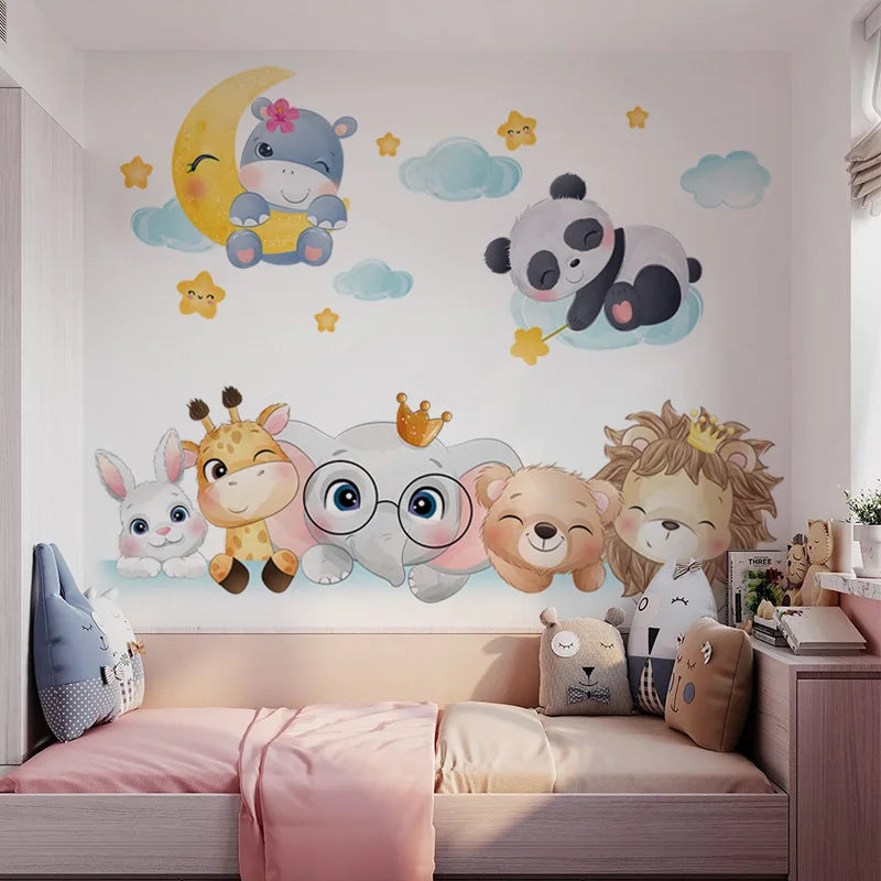 Forest Animals Rainbow Wall Stickers for Kids Rooms Children Boys Girls Baby Room Decoration Nursery Wallpaper Giraffe Elephant