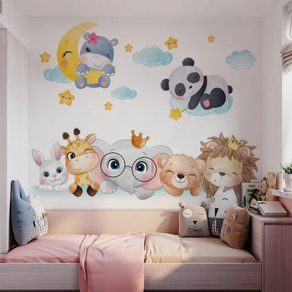 Forest Animals Rainbow Wall Stickers for Kids Rooms Children Boys Girls Baby Room Decoration Nursery Wallpaper Giraffe Elephant