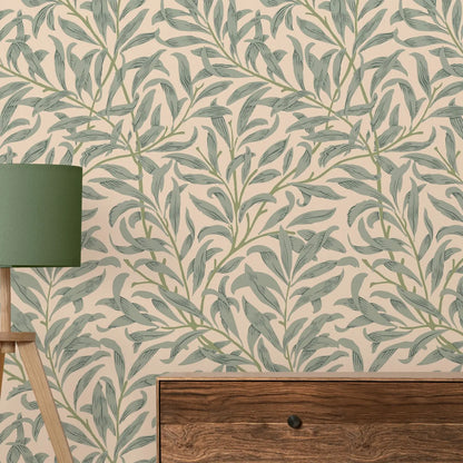 Green Leaf Wallpaper,Beige Color Removable Wallpaper, Self Adhesive Wallpaper Mural, Pasted Wallpaper Peel and Stick
