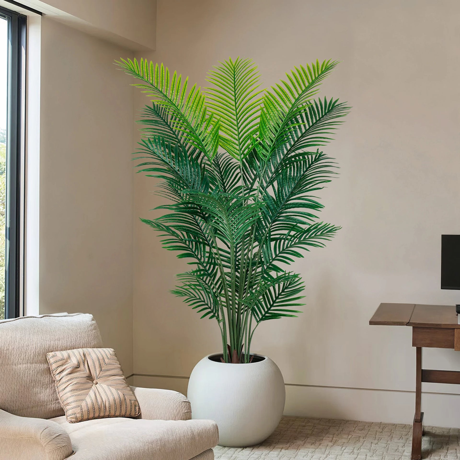 4/5/6 FT Artificial Plants Fake Palm Tree Tropical Palm Leaves Faux Areca Floor Plant in Pot Indoor Realistic-Touch Monstera Leaves for Home Garden Outdoor and Office Decor