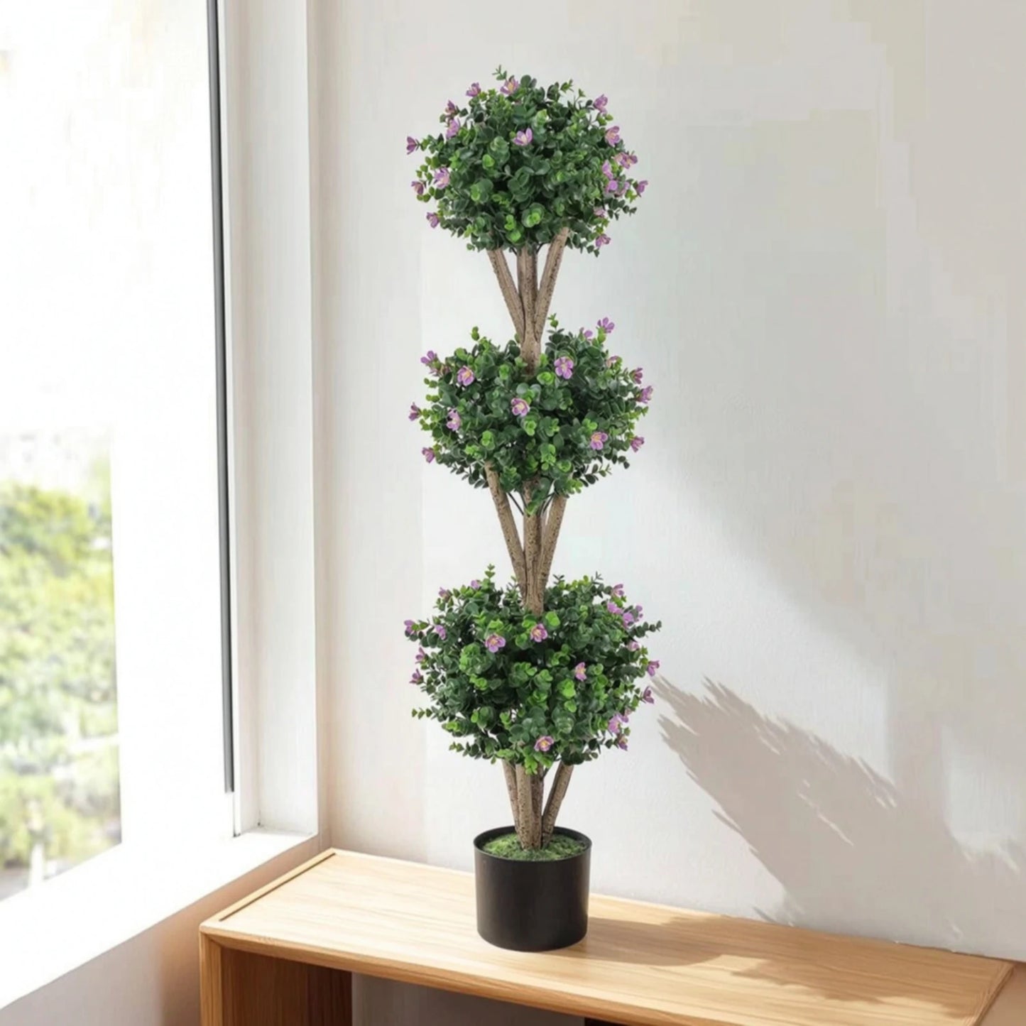 Triple Ball Topiary Tree Indoor Outdoor Artificial Topiary Tree Plant Realistic Faux for Entryway, Porch