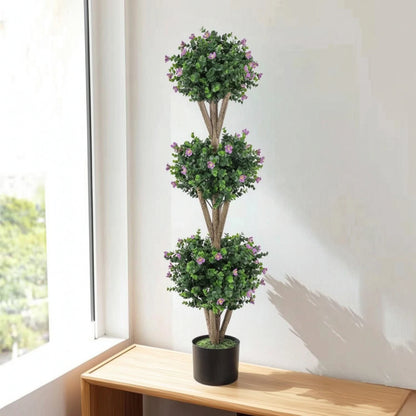 Triple Ball Topiary Tree Indoor Outdoor Artificial Topiary Tree Plant Realistic Faux for Entryway, Porch
