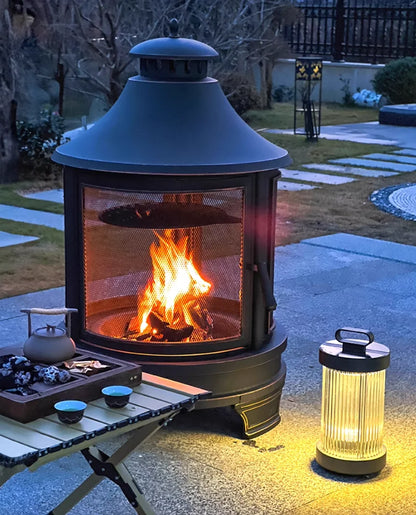 Outdoor Wood-Burning Campfire Stove Courtyard Fire Pit with Tea Stove and Barbecue Grill Home Fireplace for Camping Grills