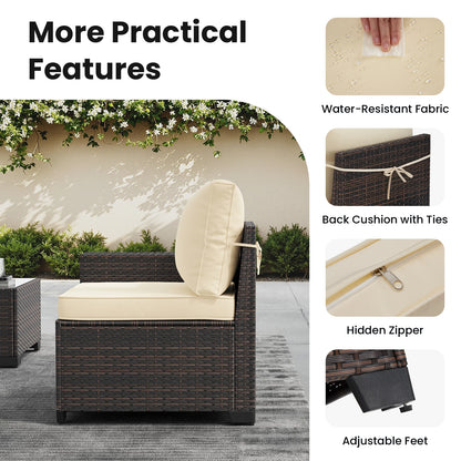 6 Pieces Patio Furniture Set with 44" Fire Pit Table, Outdoor Sectional Rattan Conversation Set for Garden, Porch, Backyard