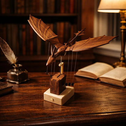 Wooden Dragon Statue Walnut Finish Wooden Dragon Figurine Table Ornament Handmade Home Decor Artistic Design for Office, Shelf