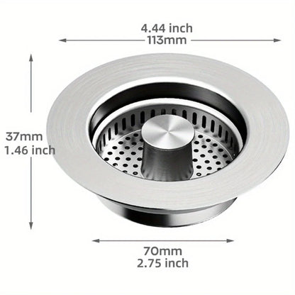 3-in-1 Stainless Steel Kitchen Sink Strainer - Pop-Up Stopper with Anti-Clogging Basket and Odor Filter, Easy Clean Drain Strain