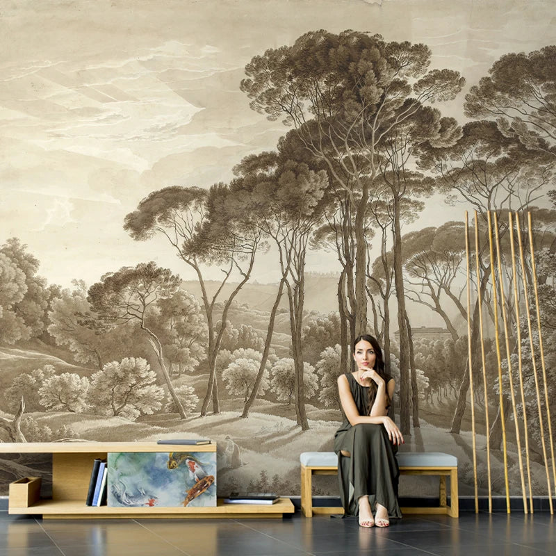 custom European landscape wallpapers oil painting TV background American retro restaurant wallpaper living room big tree mural