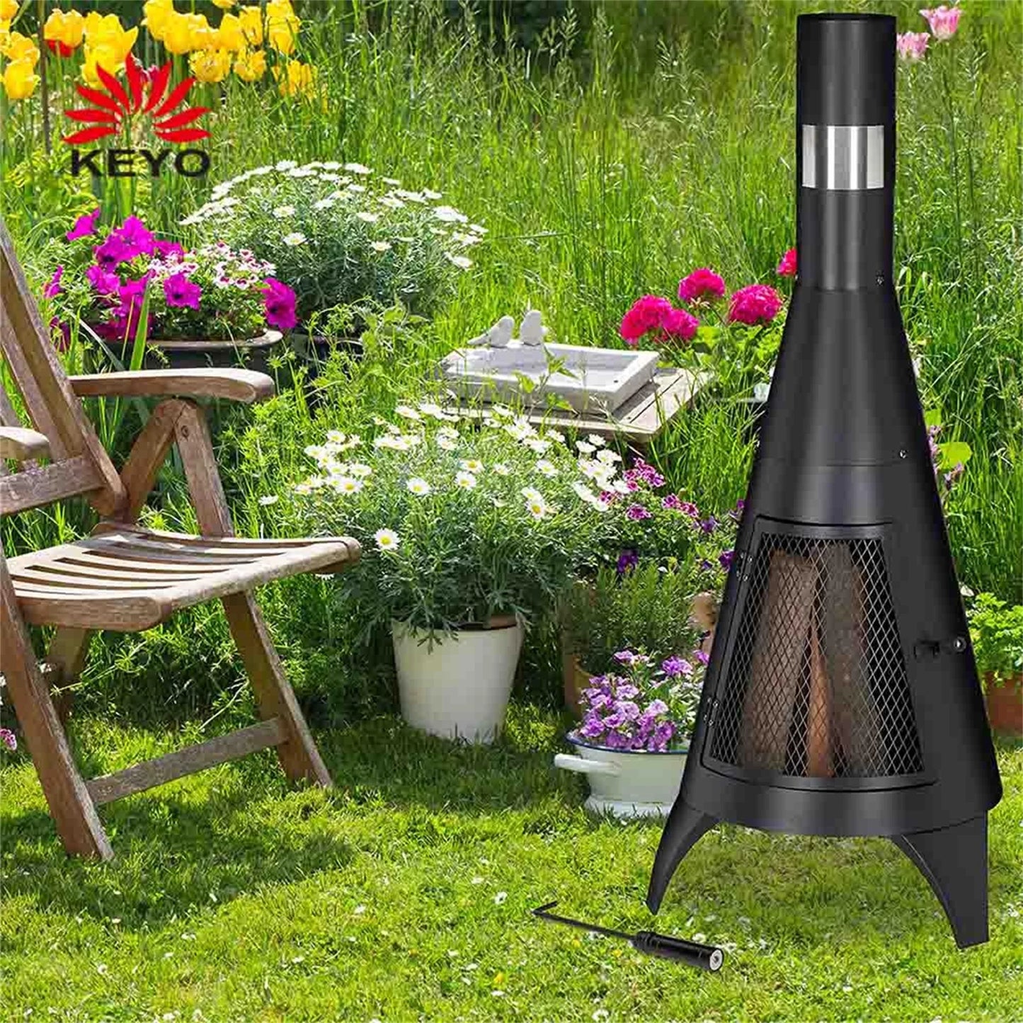 Chimenea Patio Heater Fire Pit Outdoor Garden Wood Burning Steel Metal Firepit Wood Burner Steel Chiminea