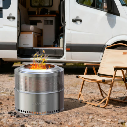 UNHO 19 Inch Smokeless Fire Pit for Outdoor Wood Burning,  Portable 304 Stainless Steel Camping Stove , Perforated  Fireplace