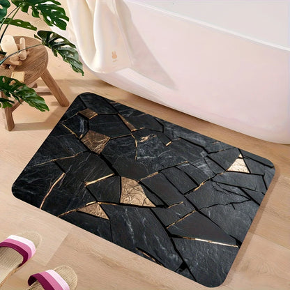 Black Gold Marble Indoor Outdoor Rug – Non-slip Mat for Bathroom Kitchen Living Room Patio Café Bar, Ideal Gift