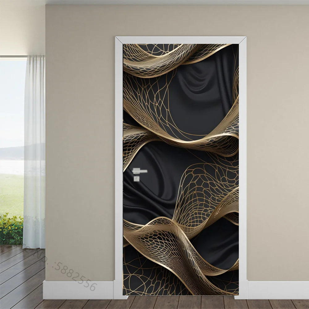 Black Art Mural Wood Texture Flower Star Waterproof Self-Adhesive Wallpaper Stickers for Door Bedroom Living Room Cabinets Decor