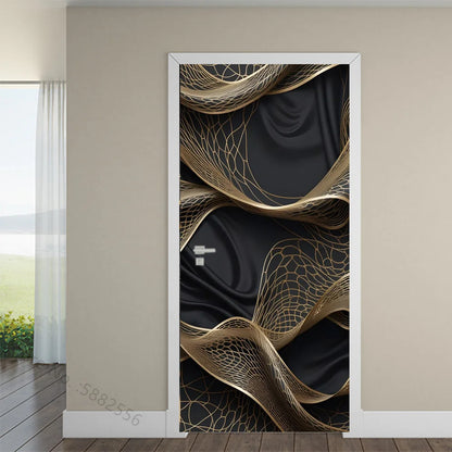 Black Art Mural Wood Texture Flower Star Waterproof Self-Adhesive Wallpaper Stickers for Door Bedroom Living Room Cabinets Decor